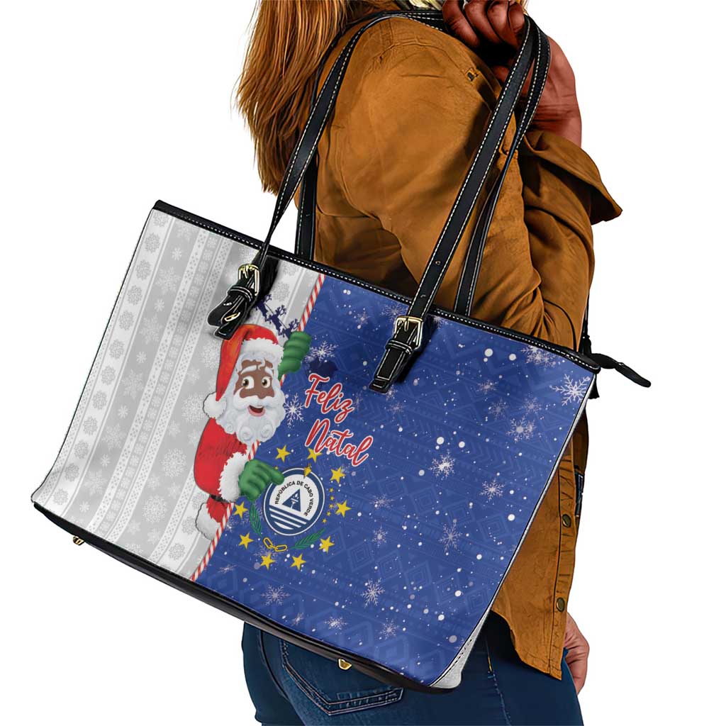 Afro Christmas in Cape Verde Leather Tote Bag Black Santa Felix Natal - African Pride
