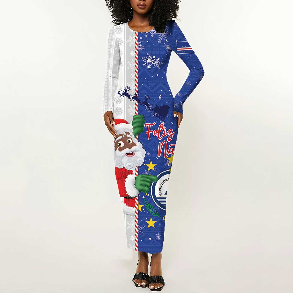 Afro Christmas in Cape Verde Long Sleeve Bodycon Dress Black Santa Felix Natal - African Pride