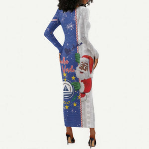 Afro Christmas in Cape Verde Long Sleeve Bodycon Dress Black Santa Felix Natal - African Pride