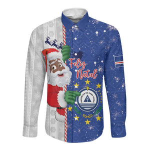 Afro Christmas in Cape Verde Long Sleeve Button Shirt Black Santa Felix Natal - African Pride