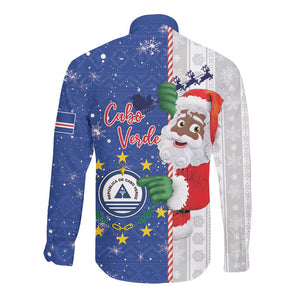 Afro Christmas in Cape Verde Long Sleeve Button Shirt Black Santa Felix Natal - African Pride
