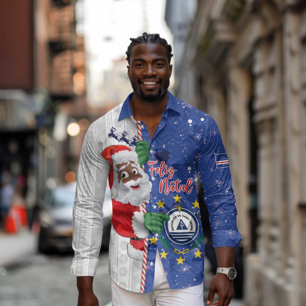 Afro Christmas in Cape Verde Long Sleeve Button Shirt Black Santa Felix Natal - African Pride