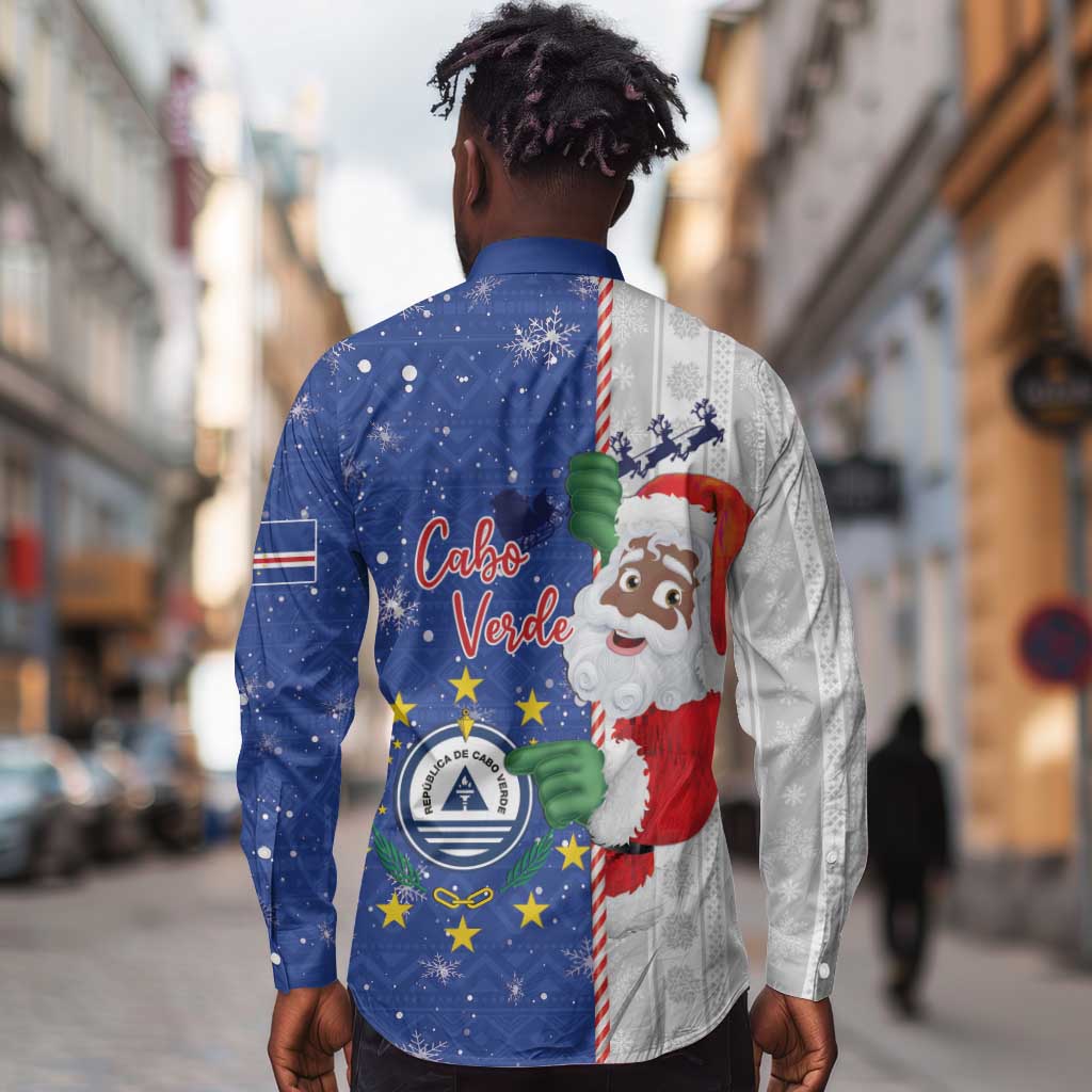 Afro Christmas in Cape Verde Long Sleeve Button Shirt Black Santa Felix Natal - African Pride