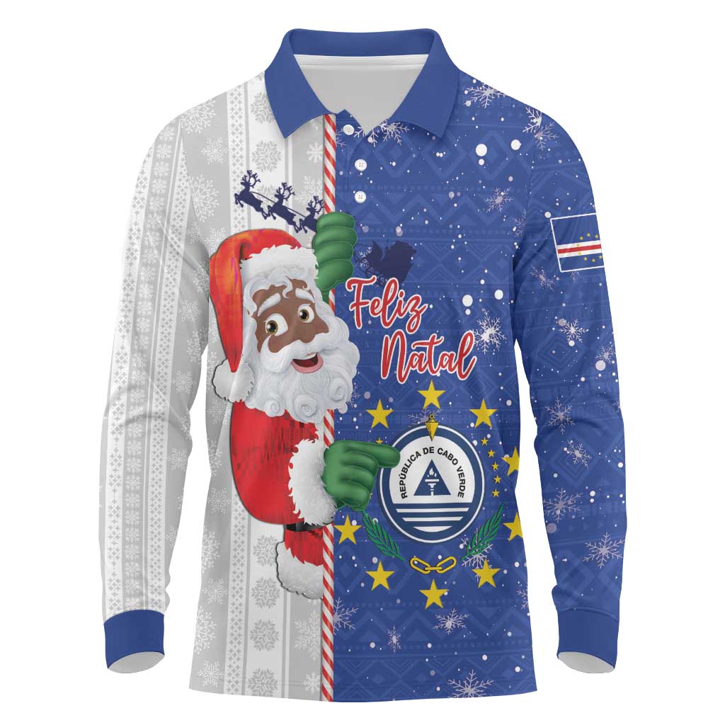 Afro Christmas in Cape Verde Long Sleeve Polo Shirt Black Santa Felix Natal - African Pride