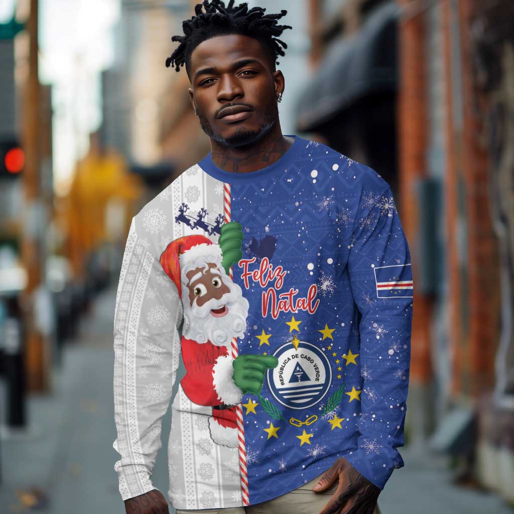 Afro Christmas in Cape Verde Long Sleeve Shirt Black Santa Felix Natal - African Pride