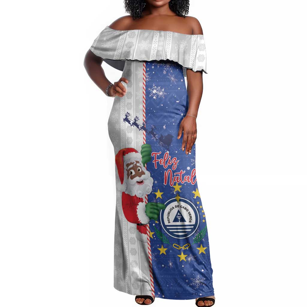 Afro Christmas in Cape Verde Off Shoulder Maxi Dress Black Santa Felix Natal - African Pride