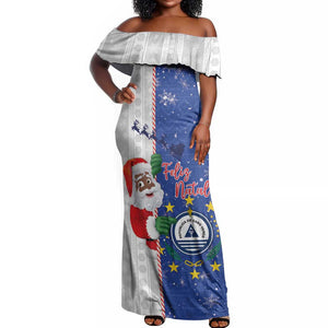 Afro Christmas in Cape Verde Off Shoulder Maxi Dress Black Santa Felix Natal - African Pride