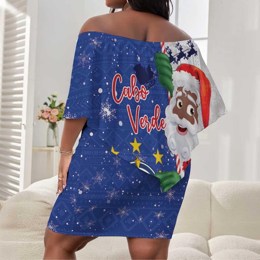 Afro Christmas in Cape Verde Off Shoulder Short Dress Black Santa Felix Natal - African Pride