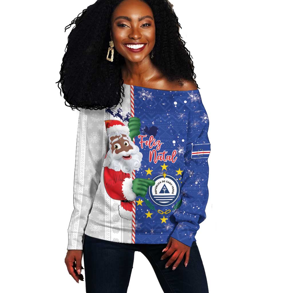 Afro Christmas in Cape Verde Off Shoulder Sweater Black Santa Felix Natal - African Pride