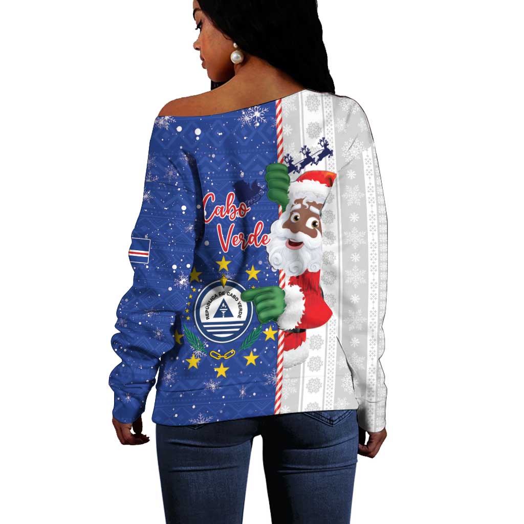 Afro Christmas in Cape Verde Off Shoulder Sweater Black Santa Felix Natal - African Pride