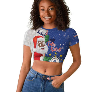 Afro Christmas in Cape Verde Raglan Cropped T shirt Black Santa Felix Natal - African Pride
