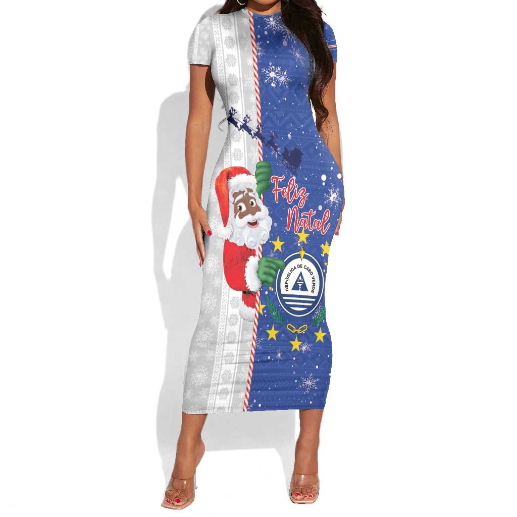 Afro Christmas in Cape Verde Short Sleeve Bodycon Dress Black Santa Felix Natal - African Pride