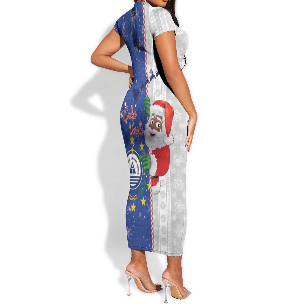 Afro Christmas in Cape Verde Short Sleeve Bodycon Dress Black Santa Felix Natal - African Pride