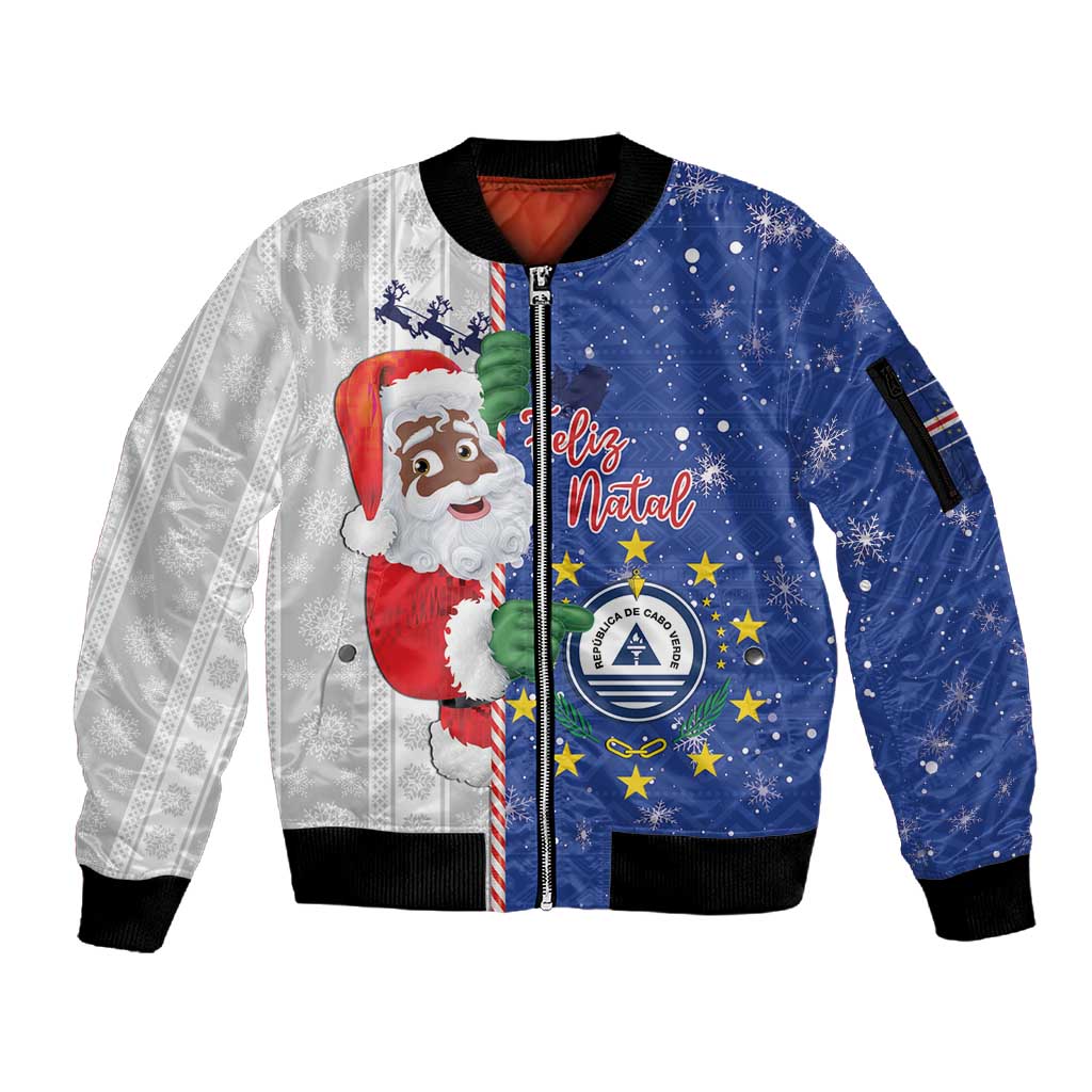 Afro Christmas in Cape Verde Sleeve Zip Bomber Jacket Black Santa Felix Natal - African Pride