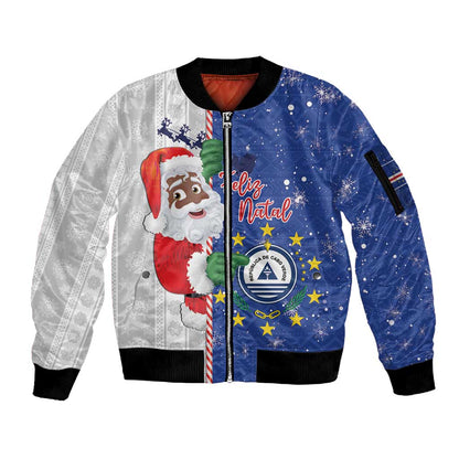 Afro Christmas in Cape Verde Sleeve Zip Bomber Jacket Black Santa Felix Natal - African Pride