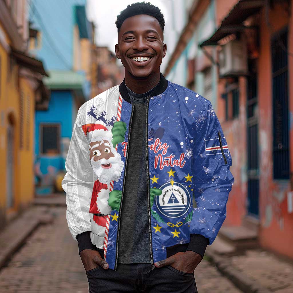 Afro Christmas in Cape Verde Sleeve Zip Bomber Jacket Black Santa Felix Natal - African Pride