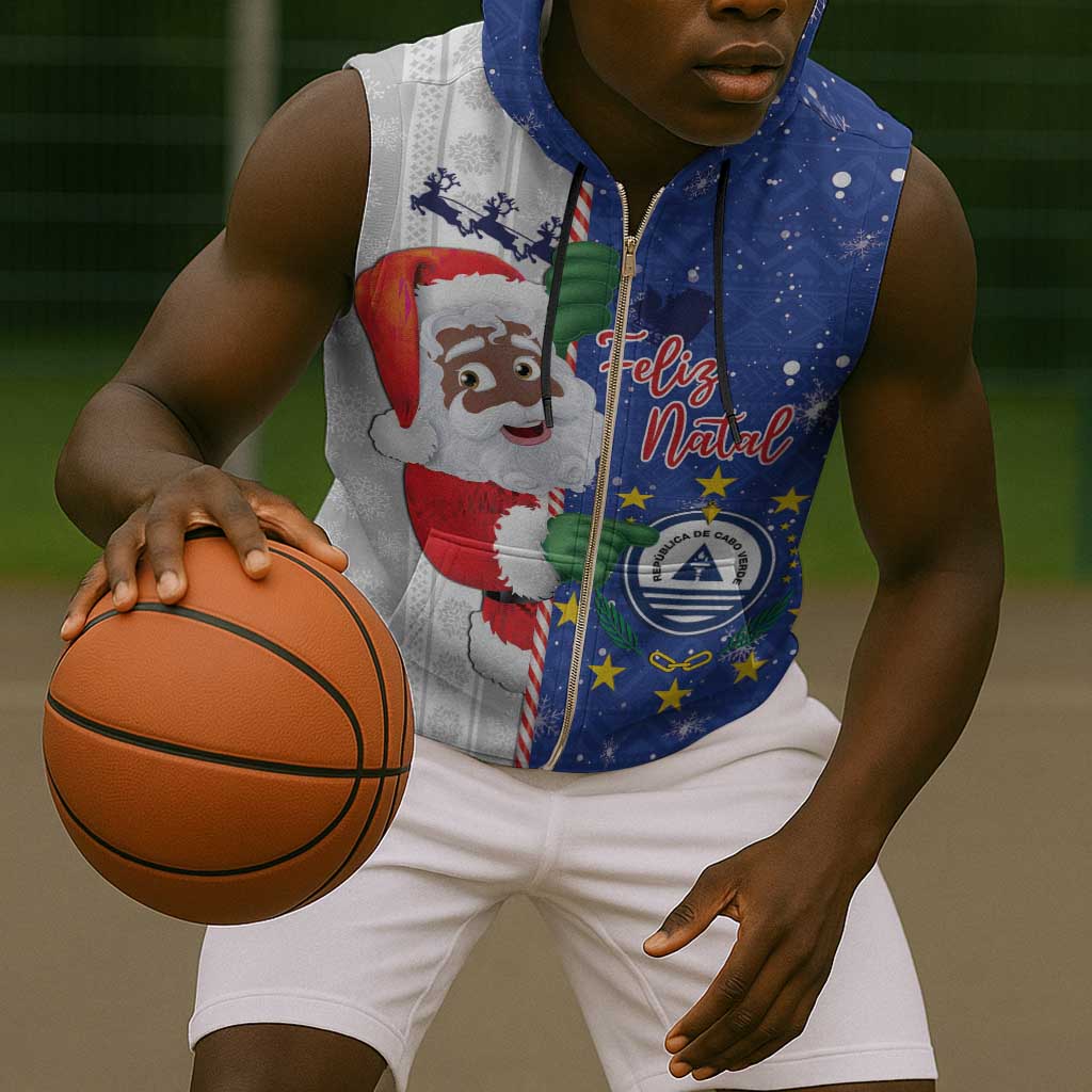 Afro Christmas in Cape Verde Sleeveless Zip Hoodie Black Santa Felix Natal - African Pride