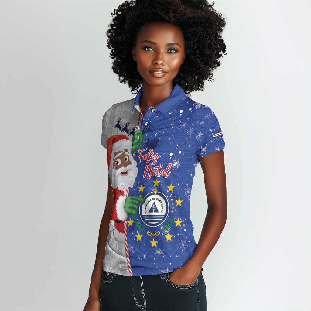 Afro Christmas in Cape Verde Women Polo Shirt Black Santa Felix Natal - African Pride