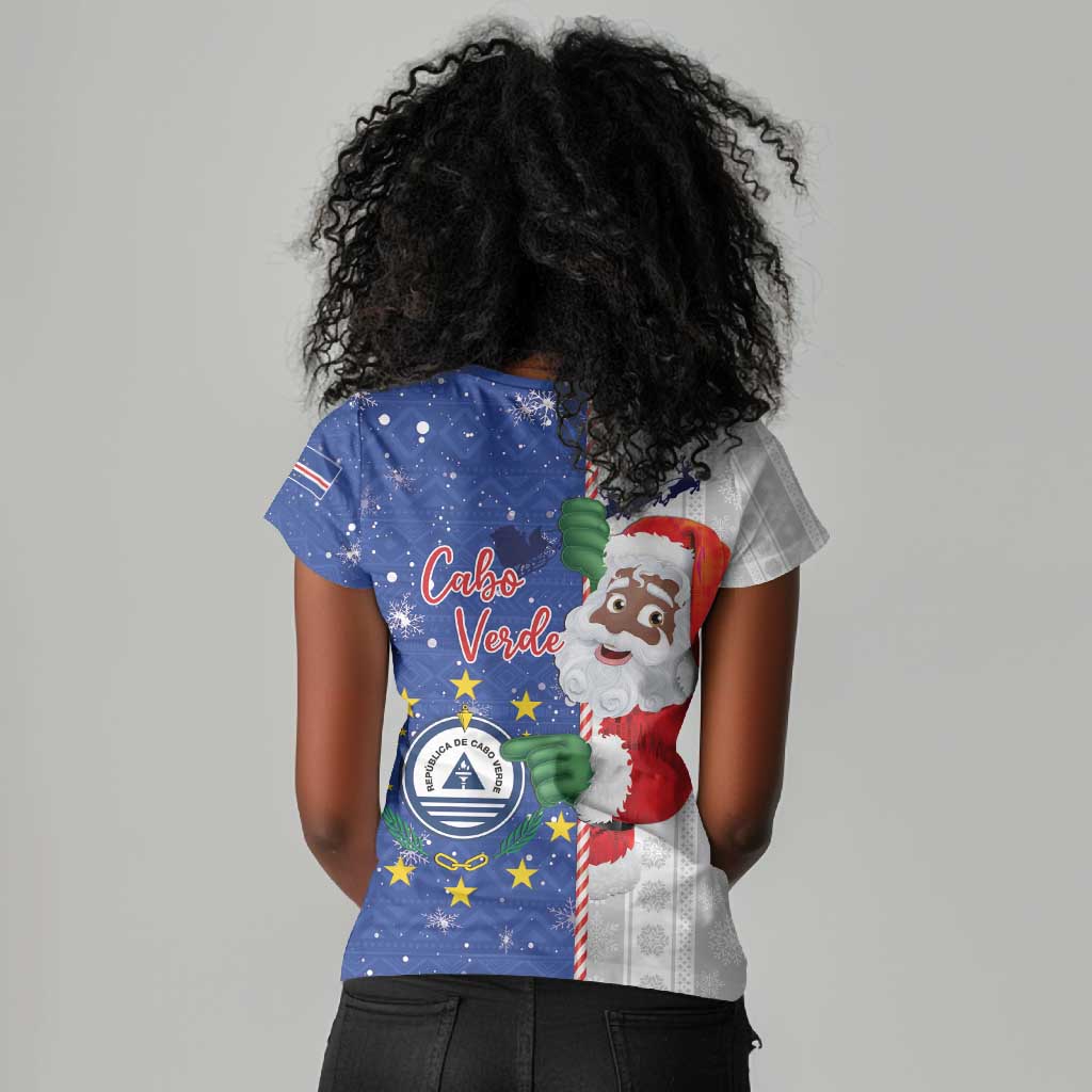 Afro Christmas in Cape Verde Women V-Neck T-Shirt Black Santa Felix Natal - African Pride