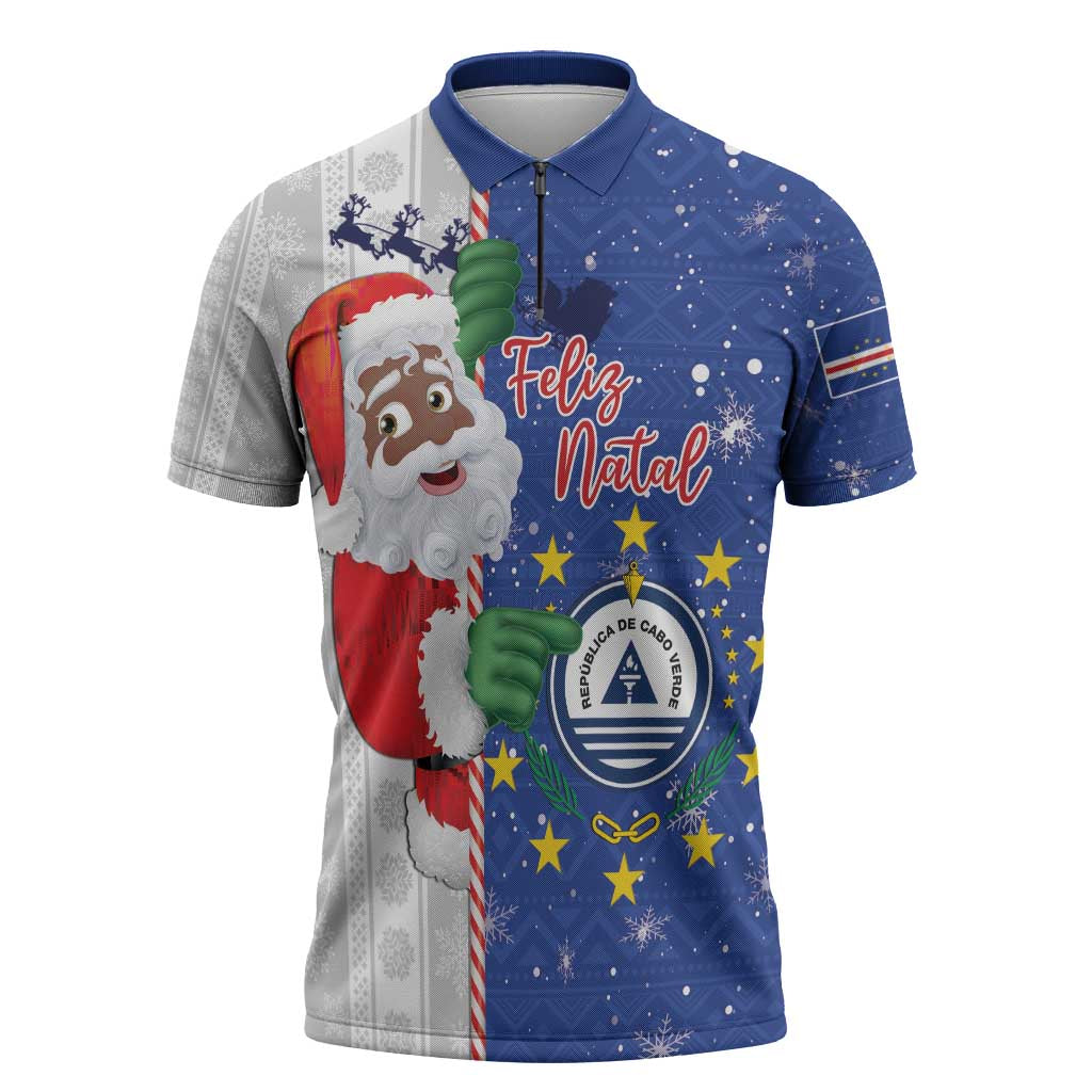 Cape Verde Christmas Zipper Polo Shirt Black Santa Felix Natal