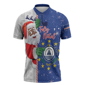 Cape Verde Christmas Zipper Polo Shirt Black Santa Felix Natal