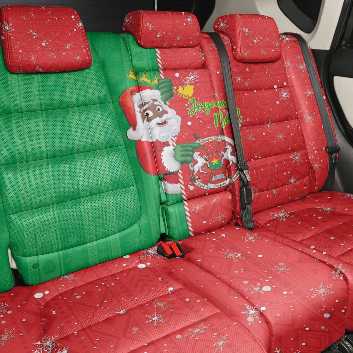Afro Christmas in Burkina Faso Back Car Seat Cover Black Santa Joyeux Noel - African Pride