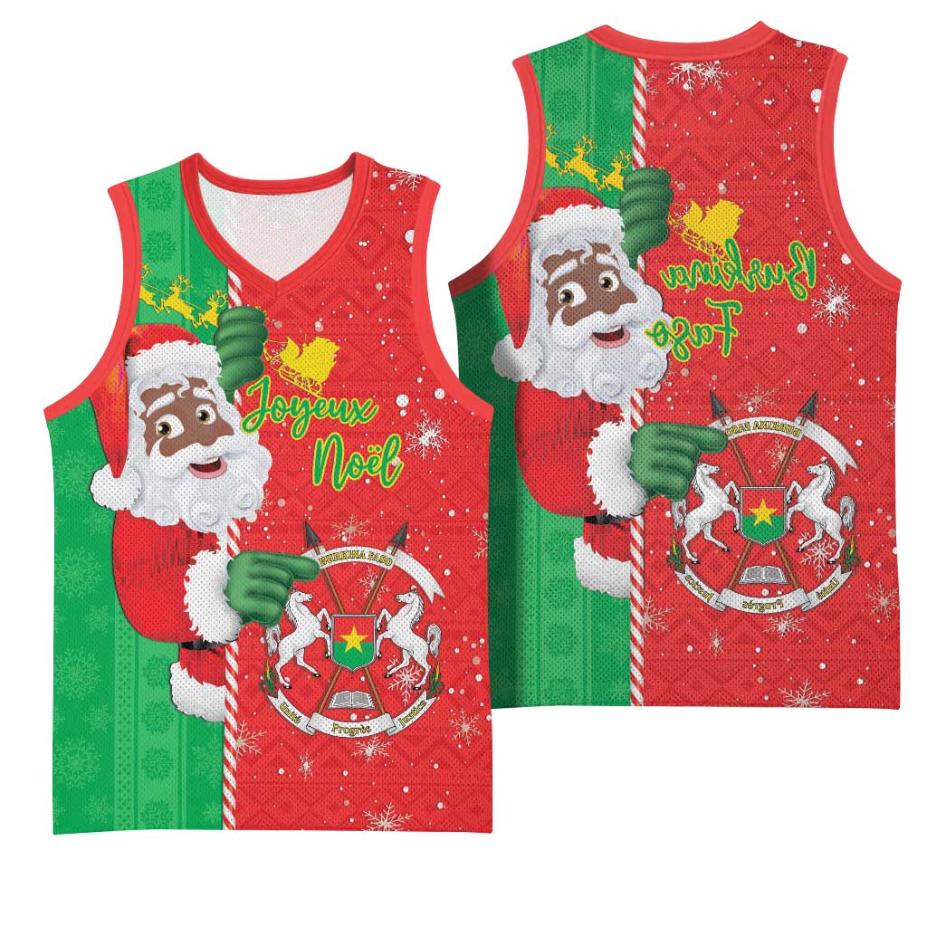 Afro Christmas in Burkina Faso Basketball Jersey Black Santa Joyeux Noel - African Pride