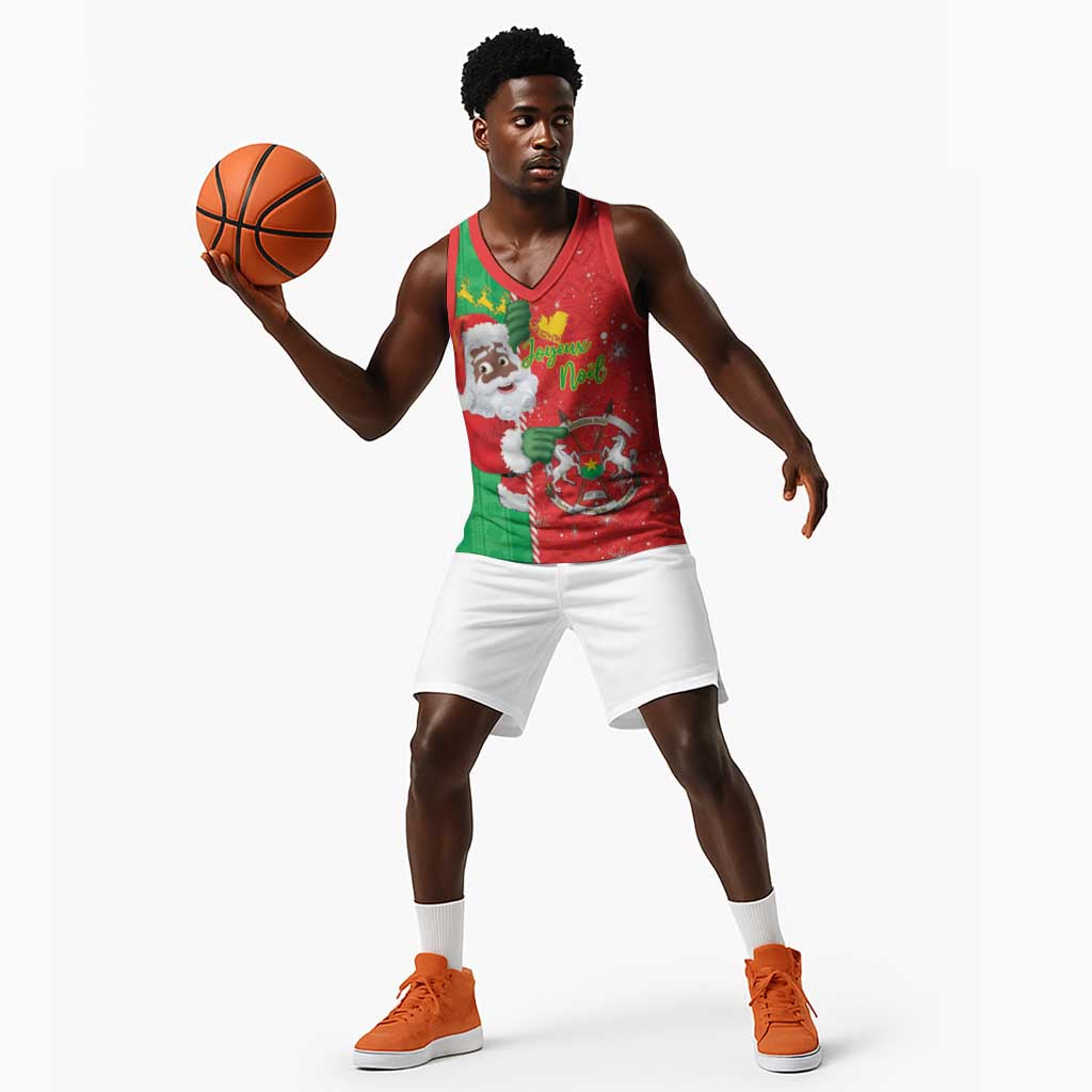 Afro Christmas in Burkina Faso Basketball Jersey Black Santa Joyeux Noel - African Pride