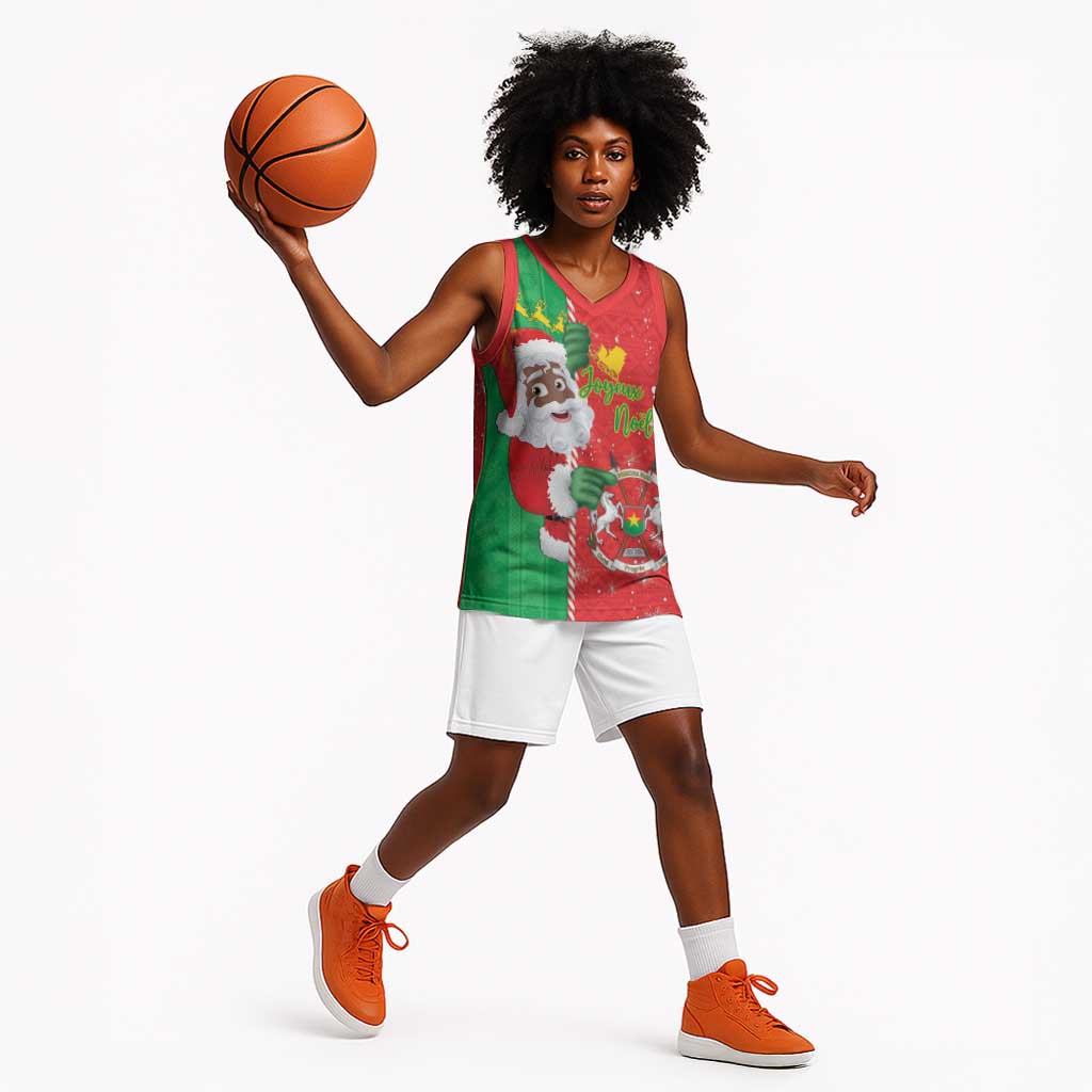 Afro Christmas in Burkina Faso Basketball Jersey Black Santa Joyeux Noel - African Pride