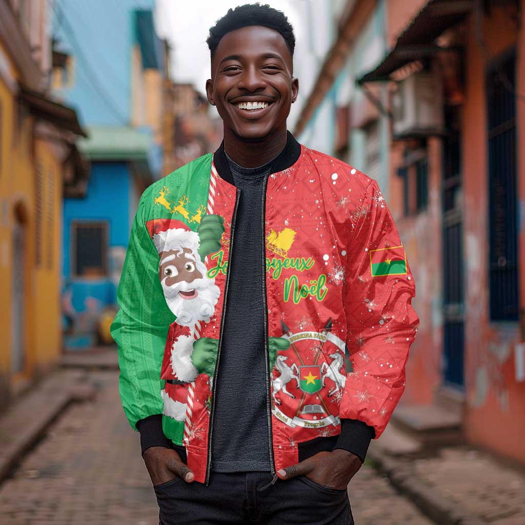Afro Christmas in Burkina Faso Bomber Jacket Black Santa Joyeux Noel - African Pride