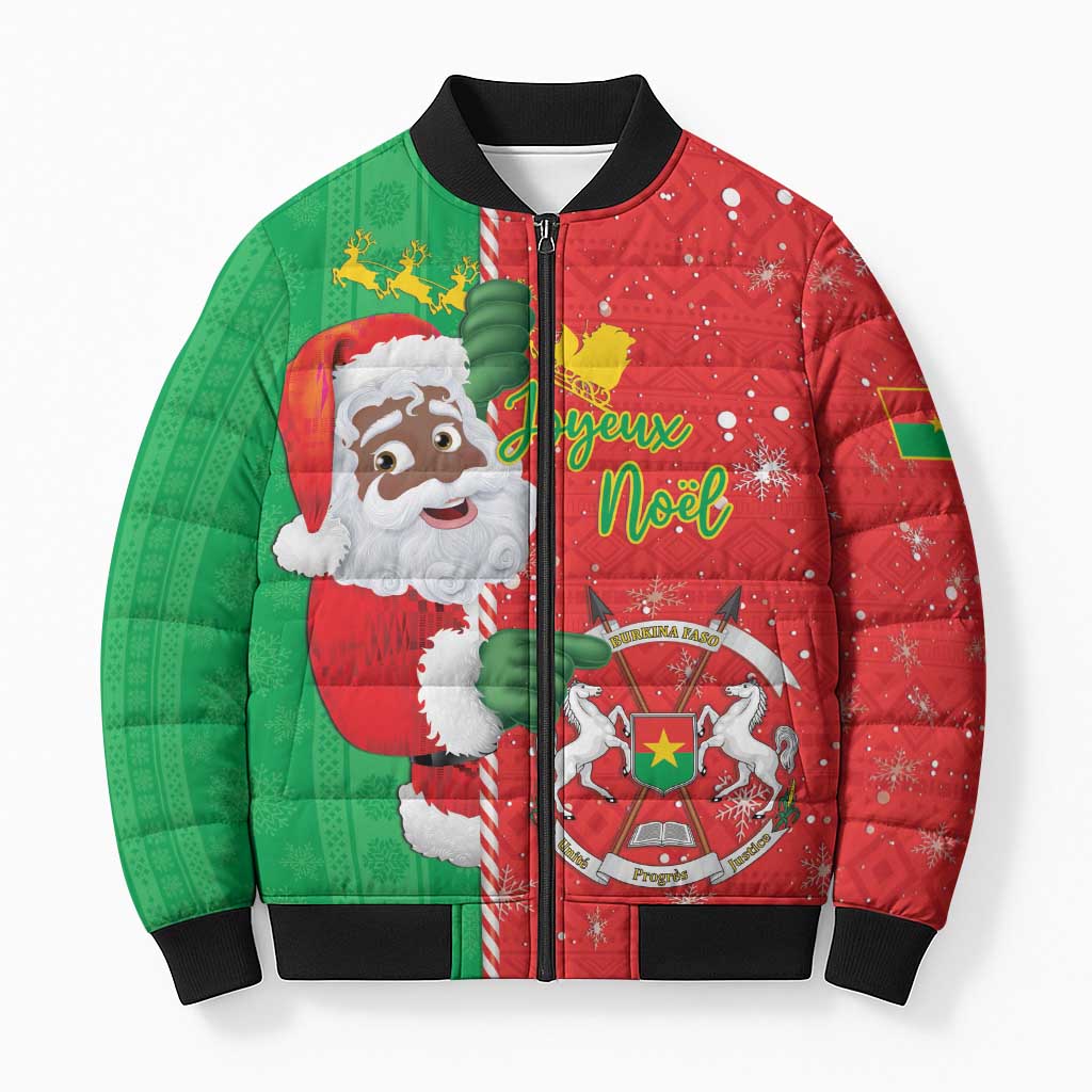 Burkina Faso Christmas Bomber Puffer Jacket Black Santa Joyeux Noel
