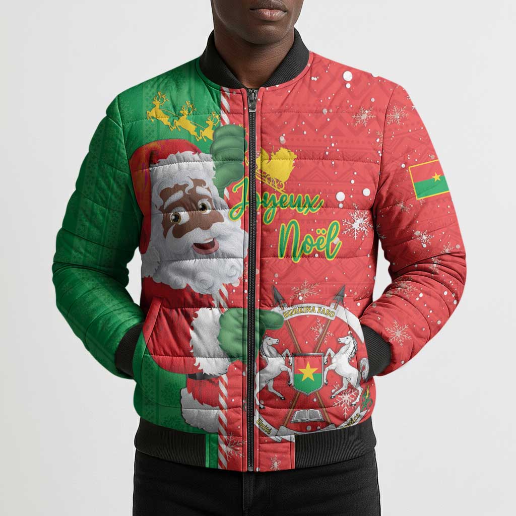 Burkina Faso Christmas Bomber Puffer Jacket Black Santa Joyeux Noel