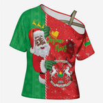 Burkina Faso Christmas Cross Shoulder Shirt Black Santa Joyeux Noel