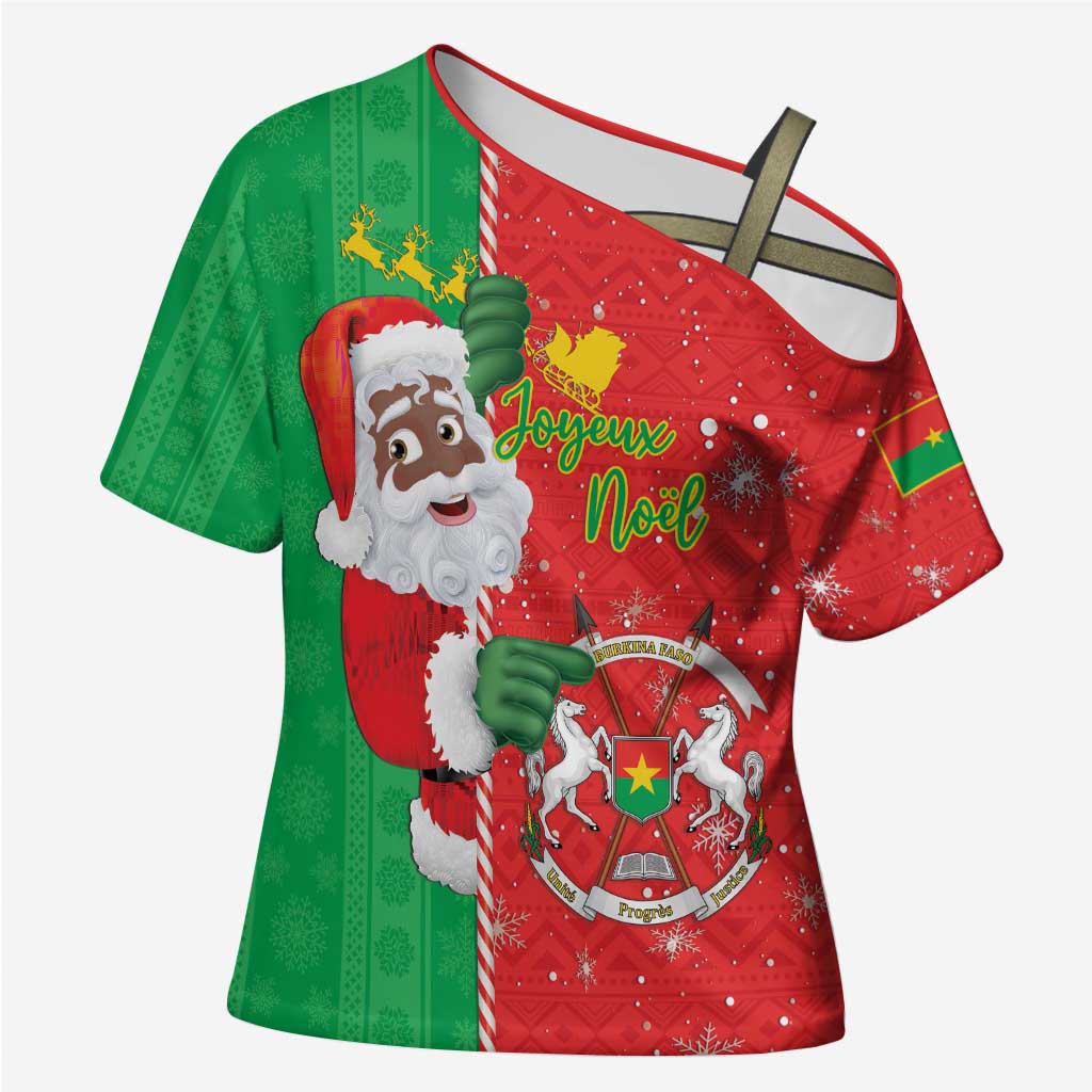 Burkina Faso Christmas Cross Shoulder Shirt Black Santa Joyeux Noel