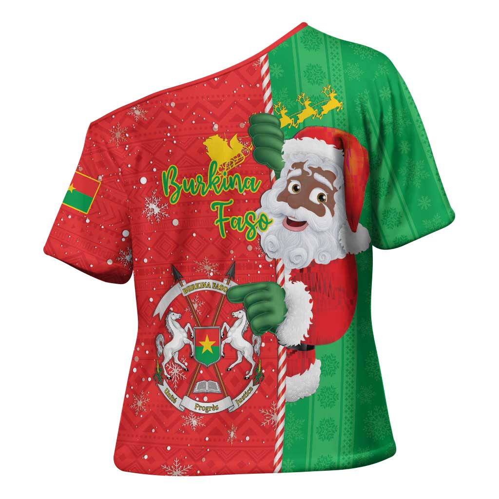 Burkina Faso Christmas Cross Shoulder Shirt Black Santa Joyeux Noel