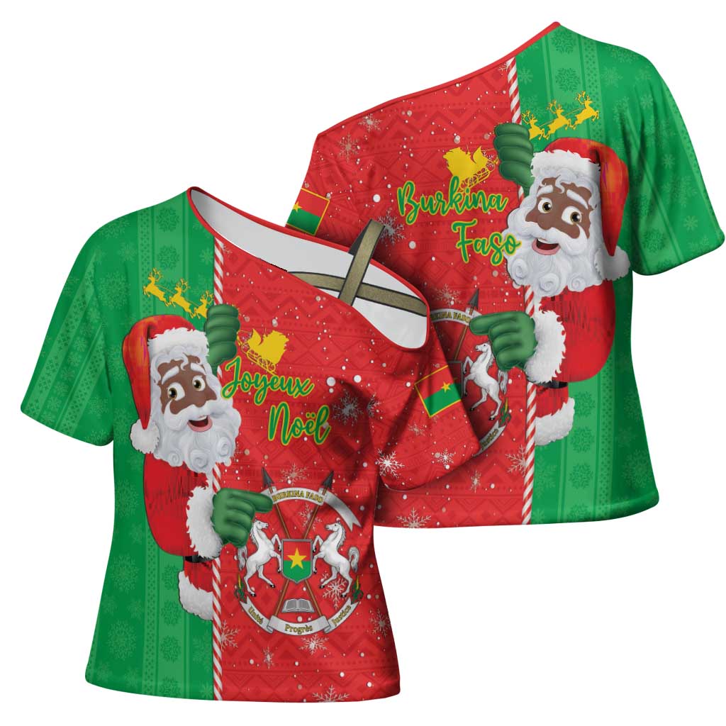 Burkina Faso Christmas Cross Shoulder Shirt Black Santa Joyeux Noel