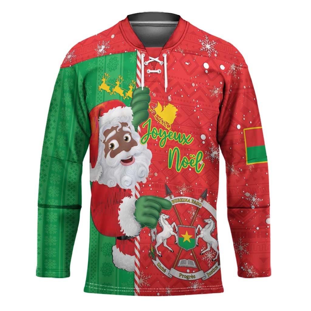 Burkina Faso Christmas Hockey Jersey Black Santa Joyeux Noel
