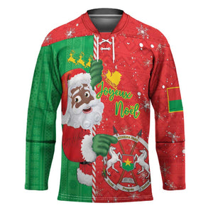 Burkina Faso Christmas Hockey Jersey Black Santa Joyeux Noel