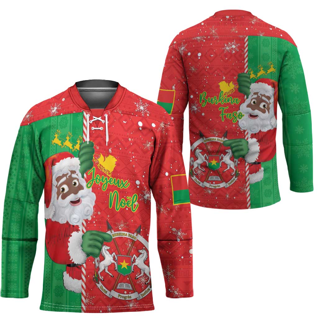 Burkina Faso Christmas Hockey Jersey Black Santa Joyeux Noel
