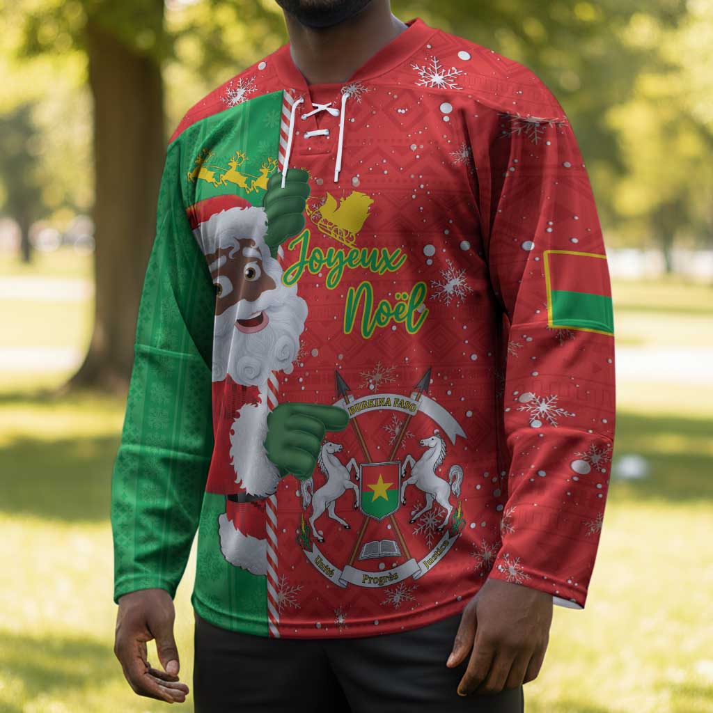 Burkina Faso Christmas Hockey Jersey Black Santa Joyeux Noel