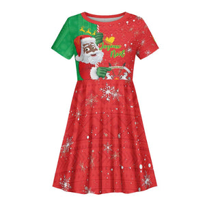 Afro Christmas in Burkina Faso Kid Short Sleeve Dress Black Santa Joyeux Noel - African Pride
