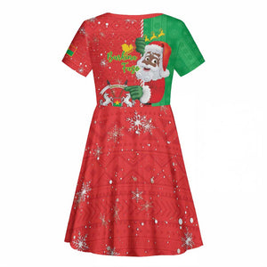 Afro Christmas in Burkina Faso Kid Short Sleeve Dress Black Santa Joyeux Noel - African Pride