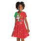 Afro Christmas in Burkina Faso Kid Short Sleeve Dress Black Santa Joyeux Noel - African Pride
