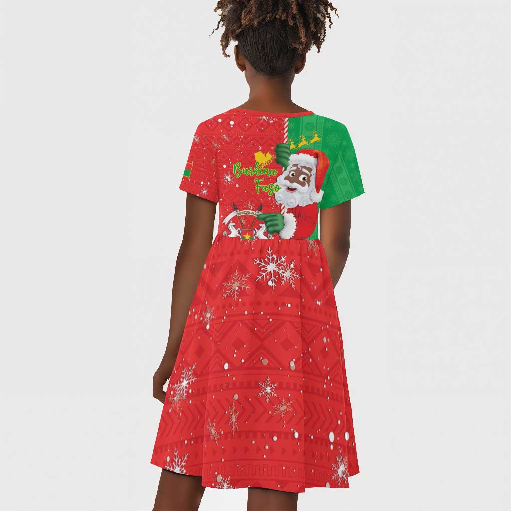 Afro Christmas in Burkina Faso Kid Short Sleeve Dress Black Santa Joyeux Noel - African Pride