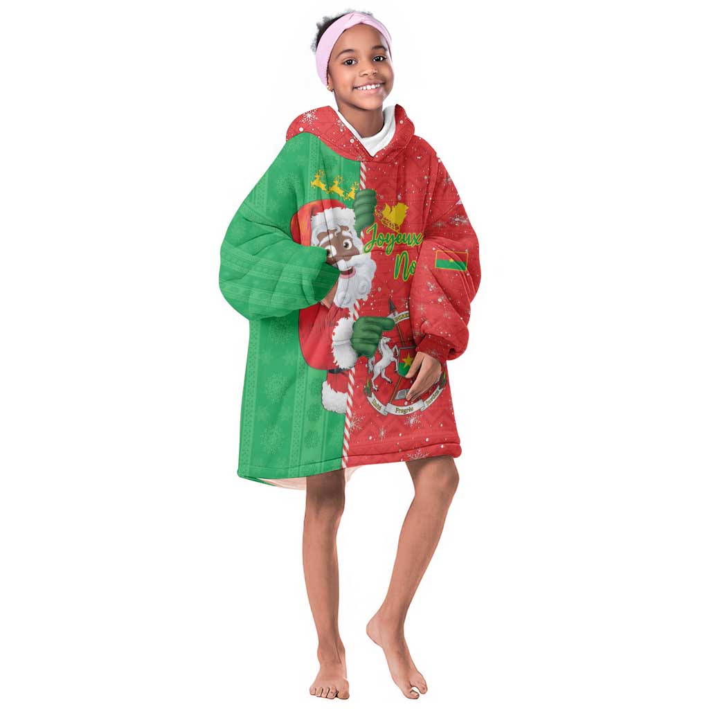 Afro Christmas in Burkina Faso Kid Wearable Blanket Hoodie Black Santa Joyeux Noel - African Pride