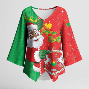 Burkina Faso Christmas Kimono Sleeve Blouse Black Santa Joyeux Noel