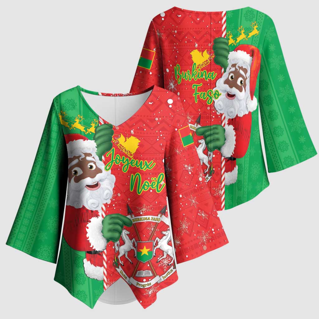 Burkina Faso Christmas Kimono Sleeve Blouse Black Santa Joyeux Noel