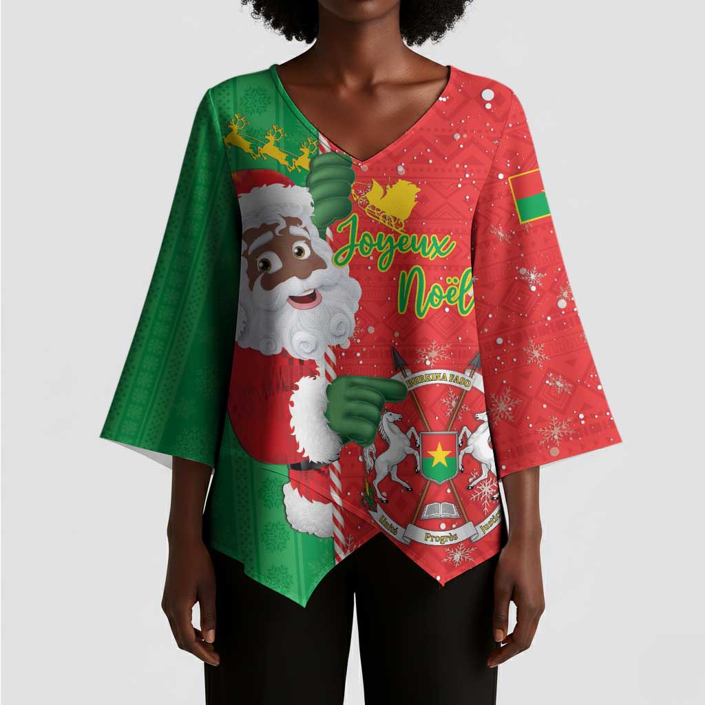 Burkina Faso Christmas Kimono Sleeve Blouse Black Santa Joyeux Noel