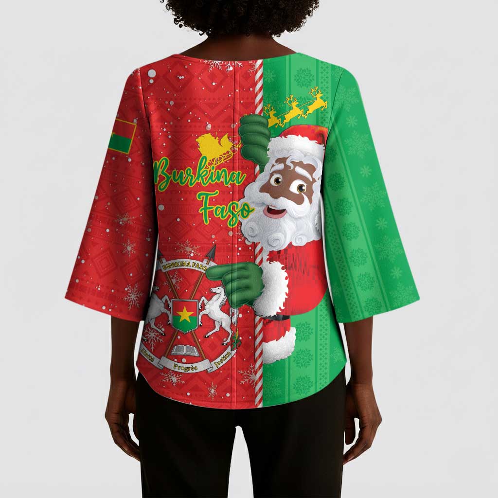 Burkina Faso Christmas Kimono Sleeve Blouse Black Santa Joyeux Noel