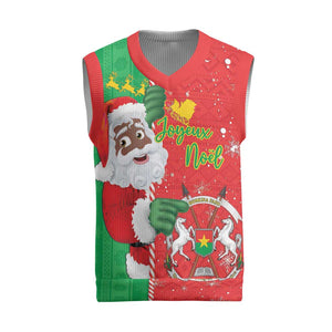 Afro Christmas in Burkina Faso Christmas Knitted V-Neck Vest Black Santa Joyeux Noel - African Pride